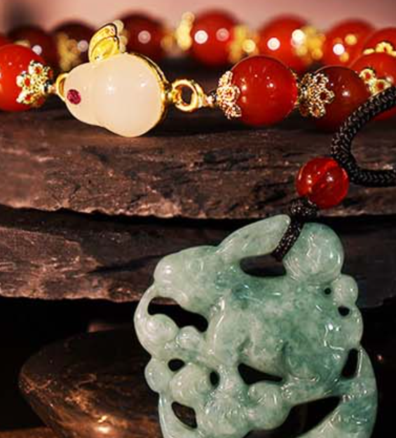 北京香灰琉璃手串粉瓷九尾狐金箔好运手链 - 图片 3