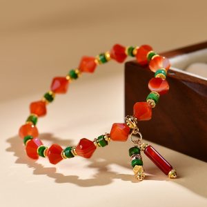 Alternative view of Natural Red Agate Color-blocking Minimalist Luxury Unisex Bracelet
