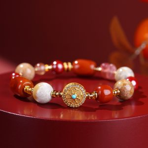 Elevate your spiritual journey with this handcrafted multi-gem bracelet, featuring natural red agate, coral jade, and cinnabar. A perfect blend of New Chinese style and boho charm, this healing crystal bracelet brings balance, protection, and timeless elegance for everyday wear or gifting.