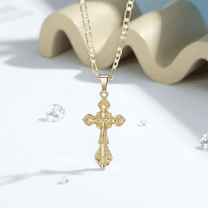 Vintage Carved Jesus Crucifix Gold Plated Necklace, Hip Hop Religious Pendant Necklace for Men