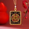Tibetan Wealth Attraction Thangka Amulet Pendant with Ga'u Box, Feng Shui Wealth Symbol Necklace for Women, Good Luck Prosperity Spiritual Jewelry for Daily & Gifting