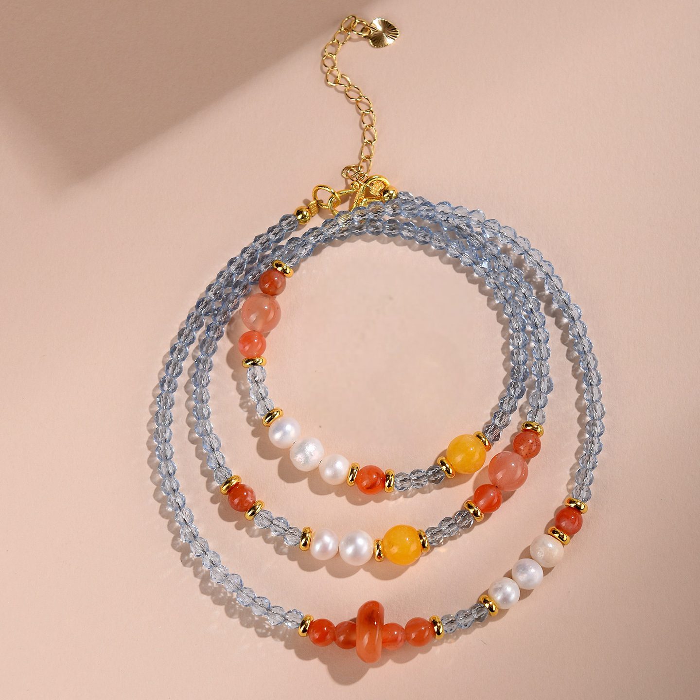 3-Layer Blue Spinel Wrap Bracelet Necklace