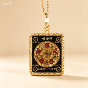 Tibetan Wealth Attraction Thangka Amulet Pendant with Ga'u Box