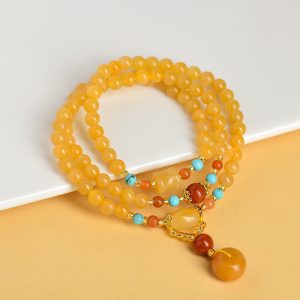 Alternative view of Natural Xinjiang Golden Silk Jade Multi-wrap Bracelet