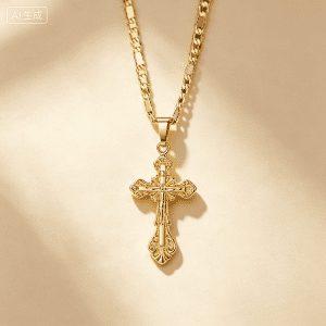 Vintage Carved Jesus Crucifix Gold Plated Necklace