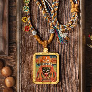 Alternative view of Hand-Painted Tibetan Thangka Pendant of Goddess Dolma (扎基拉姆), Traditional Ga'u Box Spiritual Amulet for Protection & Good Luck, Unique Buddhist-Inspired Jewelry
