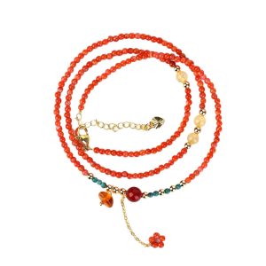 Elevate your everyday style with this dainty 2-in-1 Nanhong red agate bracelet necklace! Handcrafted with natural yellow rutilated quartz, this multi-layer crystal jewelry is a perfect delicate gift for women who love minimalist and healing crystal accessories.