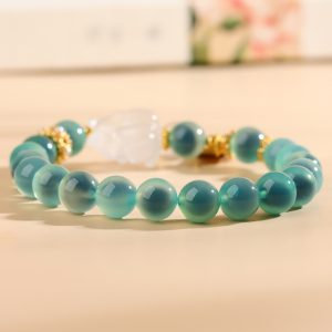 Alternative view of Palace Style Green Sugar Heart Agate White Crystal Nine-Tailed Fox Spiritual Bracelet