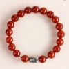 Natural polished round red carnelian beaded bracelet with pixiu charm, handmade lucky healing crystal jewelry for protection and prosperity