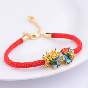 3D Gold Plated Temperature Changing Pixiu Red Rope Bracelet