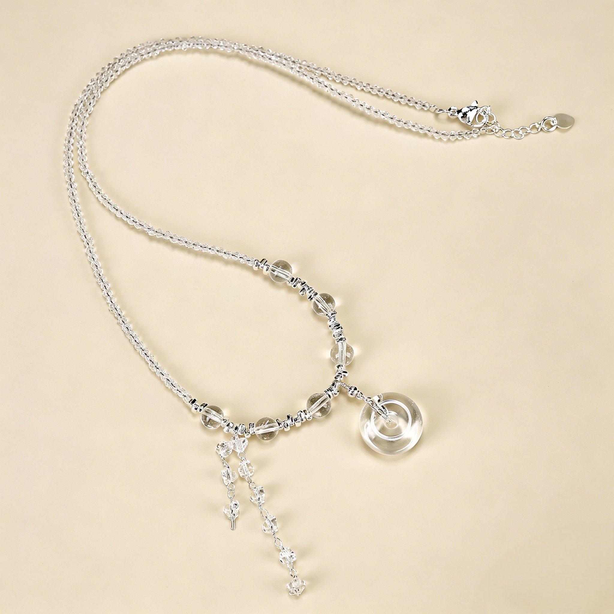Natural Clear Quartz Ping An Kou Pendant Necklace