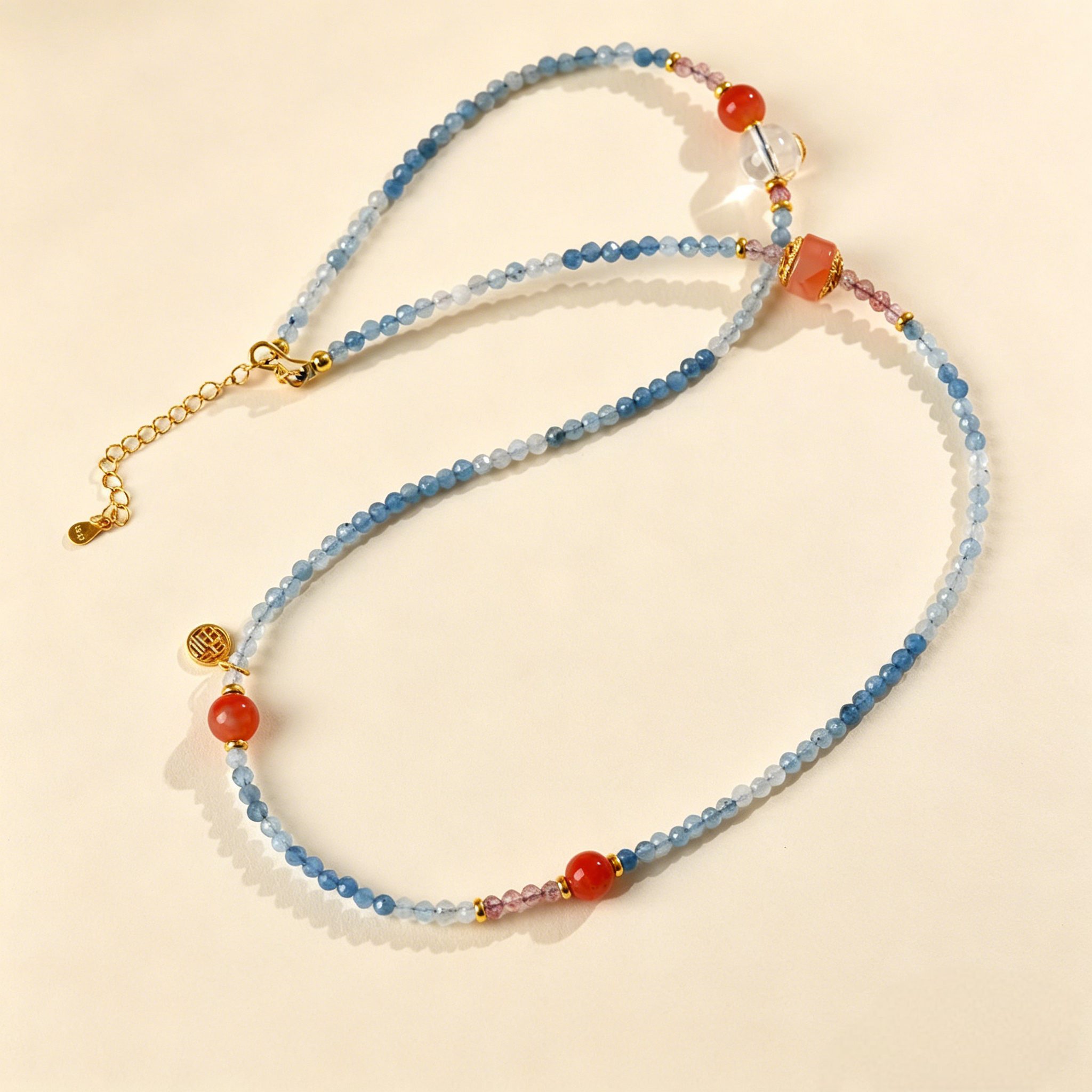 Aquamarine & Red Agate Crystal Choker Necklace - 图片 3