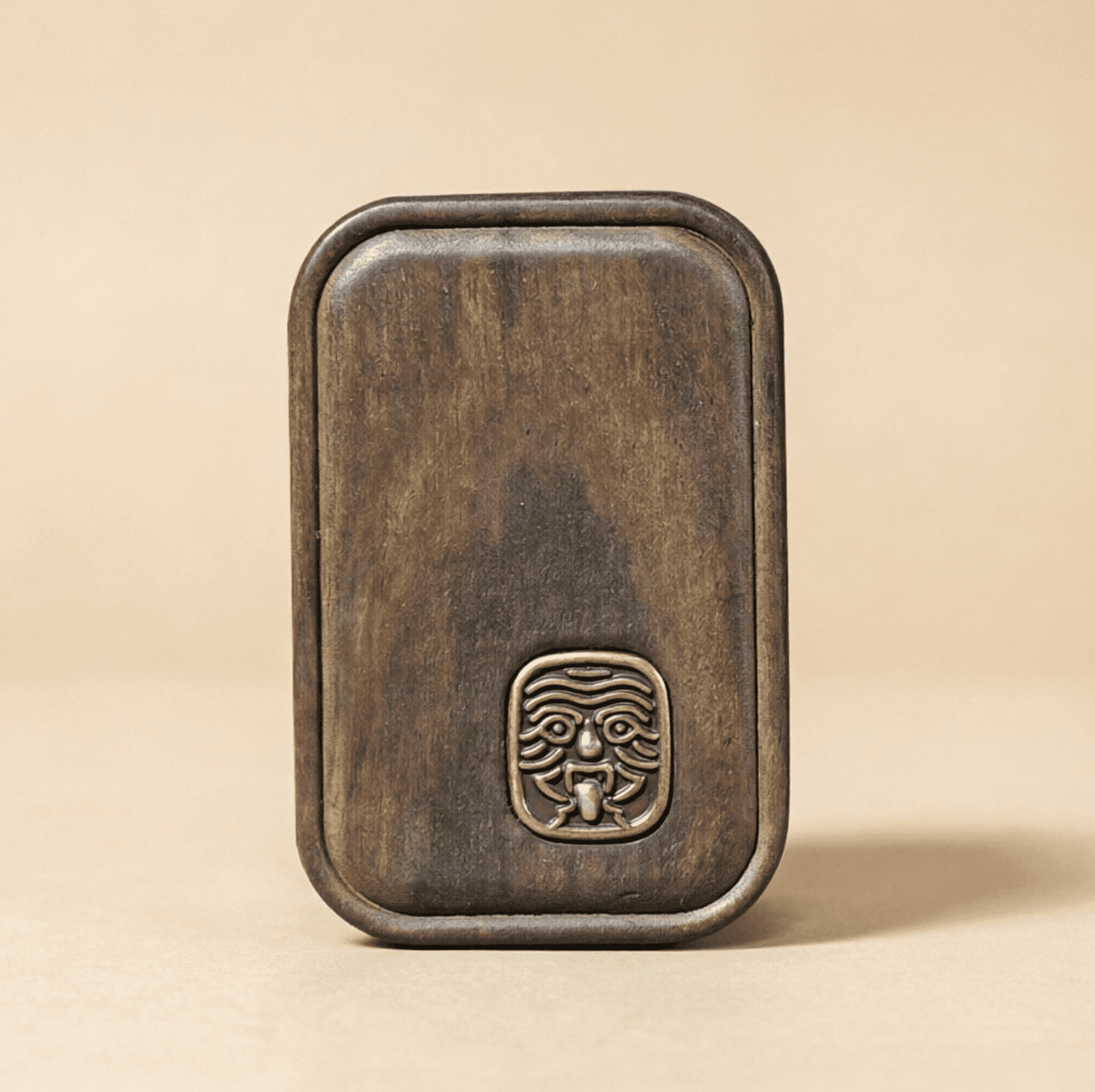 Handcrafted Vintage Wood Pendant with Bronze Totem Emblem