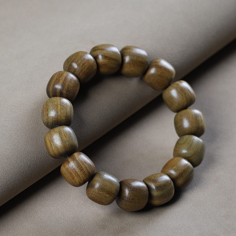 Premium Green Sandalwood Barrel Bead Bracelet - 图片 3