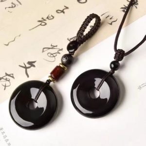 Obsidian Safety Buckle Rainbow Eye Pendant