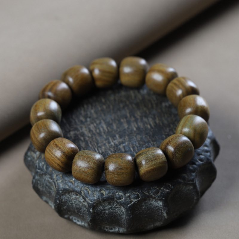 Premium Green Sandalwood Barrel Bead Bracelet - 图片 4