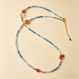 Alternative view of Aquamarine & Red Agate Crystal Choker Necklace