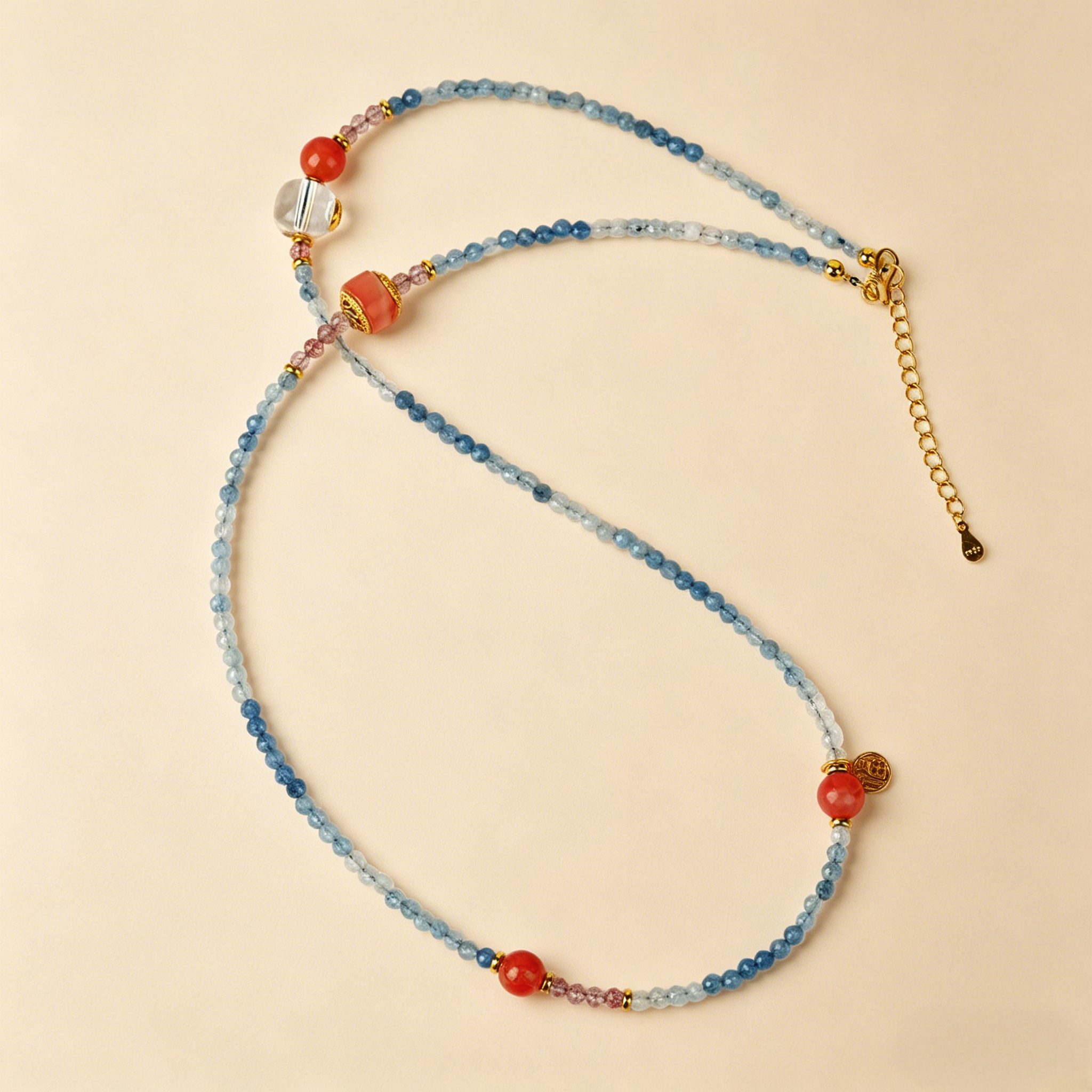 Aquamarine & Red Agate Crystal Choker Necklace - 图片 2