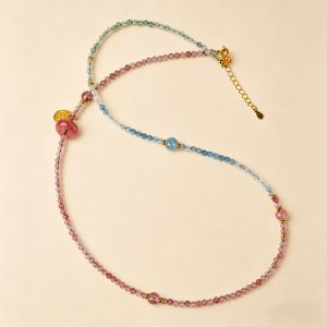 Alternative view of Aquamarine & Strawberry Quartz Crystal Choker Necklace