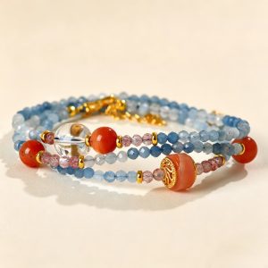 Aquamarine & Red Agate Crystal Choker Necklace