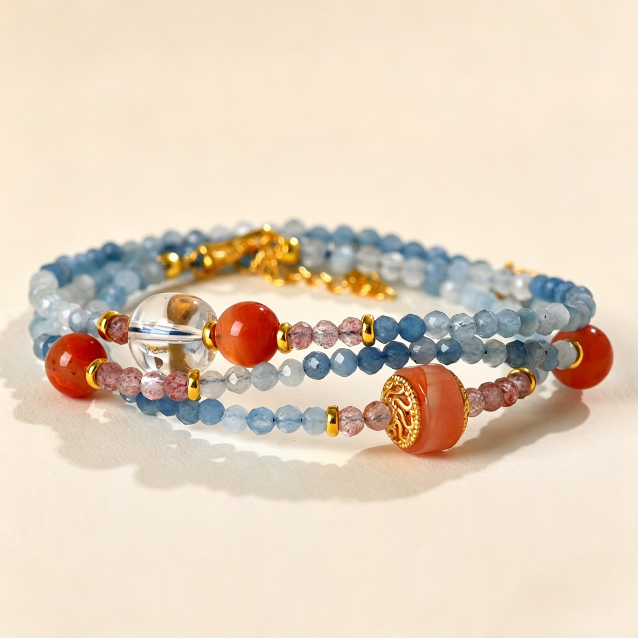 Aquamarine & Red Agate Crystal Choker Necklace