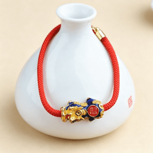 Alternative view of 3D Gold Plated Temperature Changing Pixiu Red Rope Bracelet