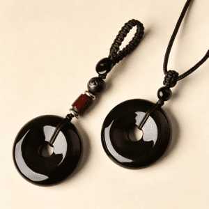 Alternative view of Obsidian Safety Buckle Rainbow Eye Pendant