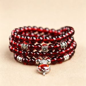 Burgundy Imitation Garnet Four Leaf Clover Couple Bracelet