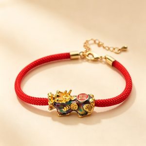 3D Gold Plated Temperature Changing Pixiu Red Rope Bracelet
